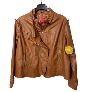 NWT Apple Bottoms Moto Jacket Womens Plus Size 3X Vegan Leather Ruffles Y2K